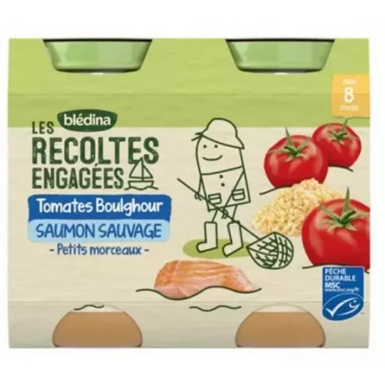 Blédina Les Récoltes Bio Petits Tomates Boulghour Saumon Sauvage des 8 Mois Pots x 2