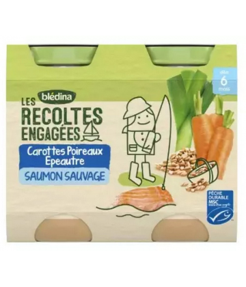 Blédina Les Récoltes Engagées Carottes Poireaux Epeautre Saumon Sauvage des 6 Mois Pots x 2
