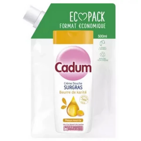 Cadum Crème Douche Surgras Beurre de Karité Éco-Recharge 500 ml