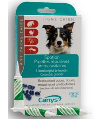 Canys Spot-On Pipettes Répulsives Antiparasitaires Chien Pipettes x 3