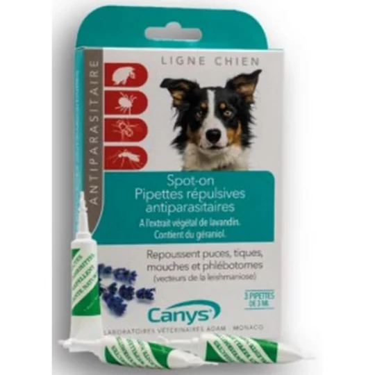 Canys Spot-On Pipettes Répulsives Antiparasitaires Chien Pipettes x 3