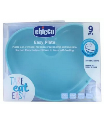 Chicco Assiette Cœur en Silicone avec Ventouse 9 Mois et + - Couleur : Vert d'eau