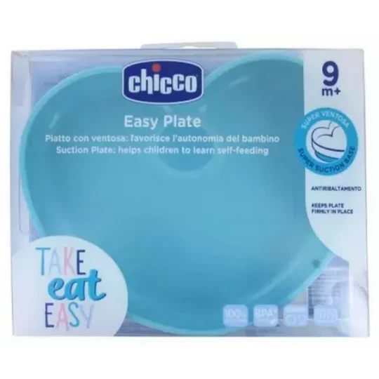 Chicco Assiette Cœur en Silicone avec Ventouse 9 Mois et + - Couleur : Vert d'eau