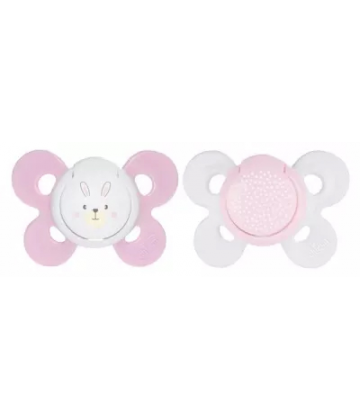 Chicco Physio Comfort 2 Sucettes Silicone 0-6 Mois - Modele : Lapin Rose et Plumetis Roses