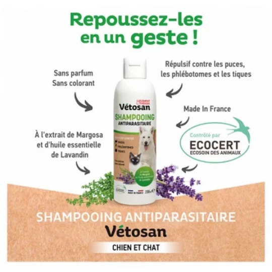 Clément Thékan Vétosan Shampoing Anti-Parasitaire Chiens et Chats Bio 200 ml - image 2