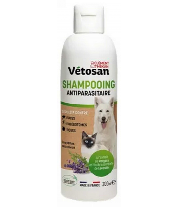 Clément Thékan Vétosan Shampoing Anti-Parasitaire Chiens et Chats Bio 200 ml