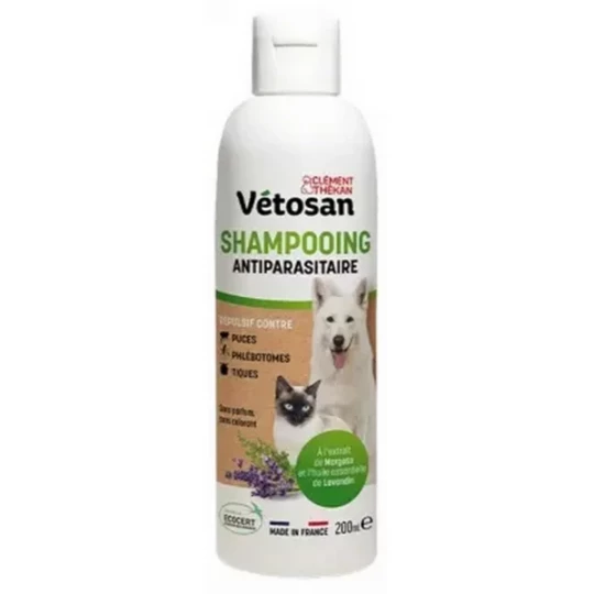 Clément Thékan Vétosan Shampoing Anti-Parasitaire Chiens et Chats Bio 200 ml