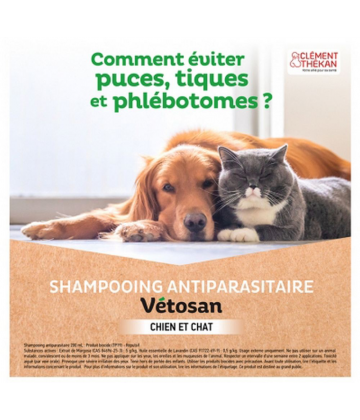 Clément Thékan Vétosan Shampoing Anti-Parasitaire Chiens et Chats Bio 200 ml