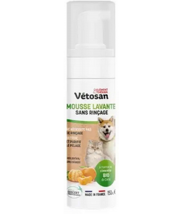 Clément Thékan Vétosan Mousse Lavante Sans Rinçage Chiens et Chats 150 ml