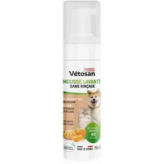 Clément Thékan Vétosan Mousse Lavante Sans Rinçage Chiens et Chats 150 ml