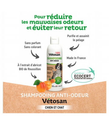 Clément Thékan Vétosan Shampoing Anti-Odeurs Chiens et Chats Bio 200 ml