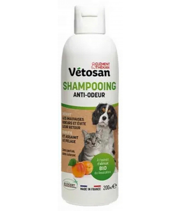 Clément Thékan Vétosan Shampoing Anti-Odeurs Chiens et Chats Bio 200 ml