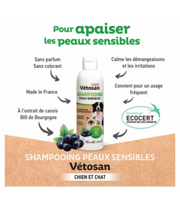 Clément Thékan Vétosan Shampoing Peaux Sensibles Chats et Chiens Bio 200 ml