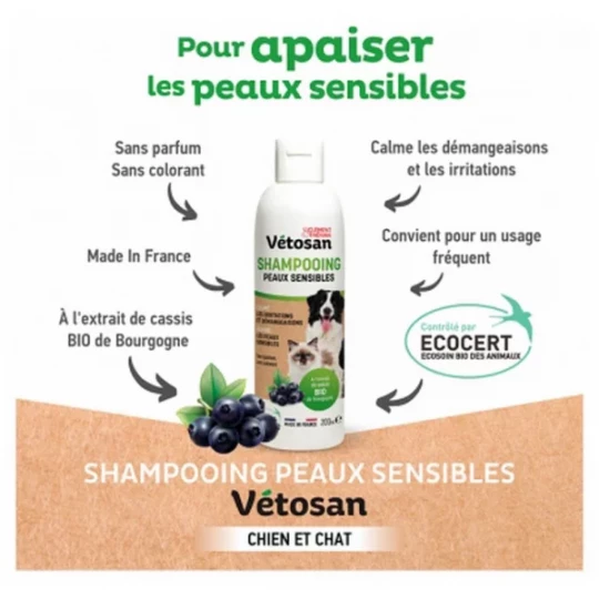 Clément Thékan Vétosan Shampoing Peaux Sensibles Chats et Chiens Bio 200 ml - image 2