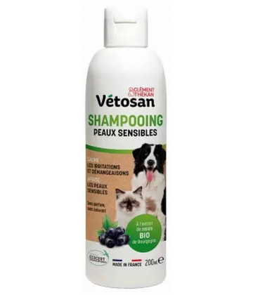 Clément Thékan Vétosan Shampoing Peaux Sensibles Chats et Chiens Bio 200 ml