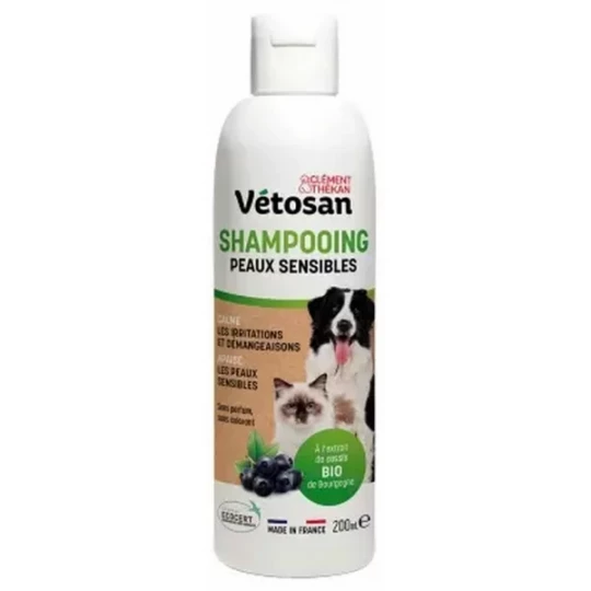 Clément Thékan Vétosan Shampoing Peaux Sensibles Chats et Chiens Bio 200 ml