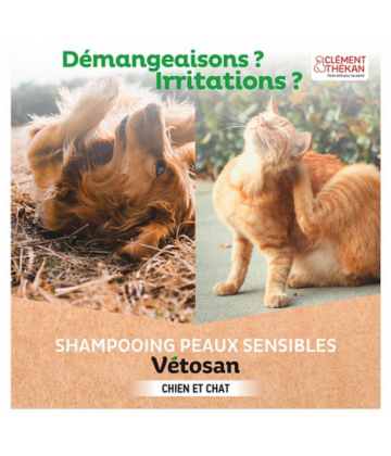 Clément Thékan Vétosan Shampoing Peaux Sensibles Chats et Chiens Bio 200 ml