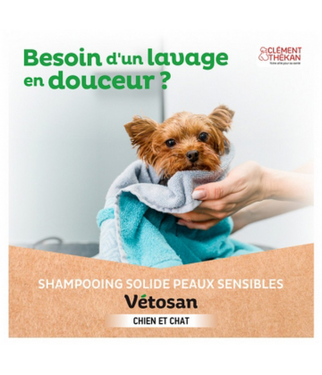 Clément Thékan Vétosan Shampoing Solide Peaux Sensibles Chiens et Chats Bio 100 g