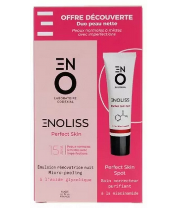 Codexial Enoliss Perfect Skin 15 AHA Émulsion Rénovatrice Nuit Micro-Peeling 30 ml + Soin Correcteur Purifiant 30 ml