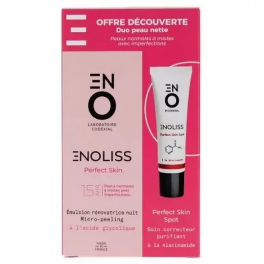 Codexial Enoliss Perfect Skin 15 AHA Émulsion Rénovatrice Nuit Micro-Peeling 30 ml + Soin Correcteur Purifiant 30 ml