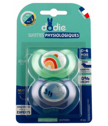 Dodie 2 Sucettes Physiologiques Silicone 0-6 Mois N°P30
