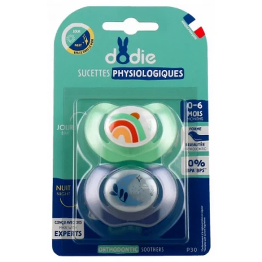 Dodie 2 Sucettes Physiologiques Silicone 0-6 Mois N°P30