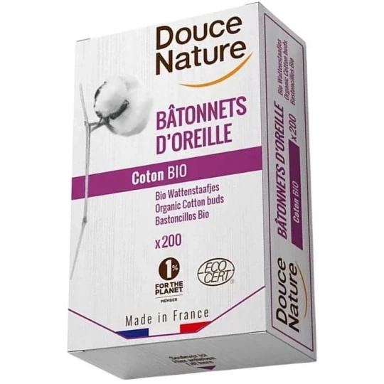 Douce Nature Bâtonnets d'Oreille Coton Bio x 200