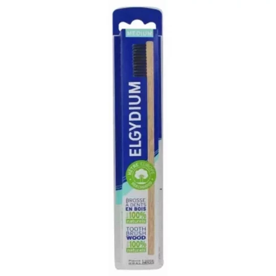 Elgydium Brosse à Dents en Bois Médium - Couleur : Poils Noirs