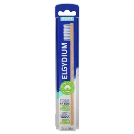 Elgydium Brosse à Dents en Bois Soft - Couleur : Poils Blancs