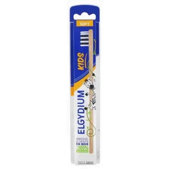 Elgydium Kids Brosse à Dents en Bois pour Enfant Soft - Couleur : Zebre