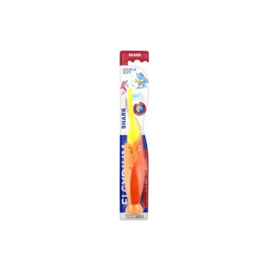 Elgydium Shark Brosse à Dents 2-6 Ans Souple - Couleur : Orange et Jaune