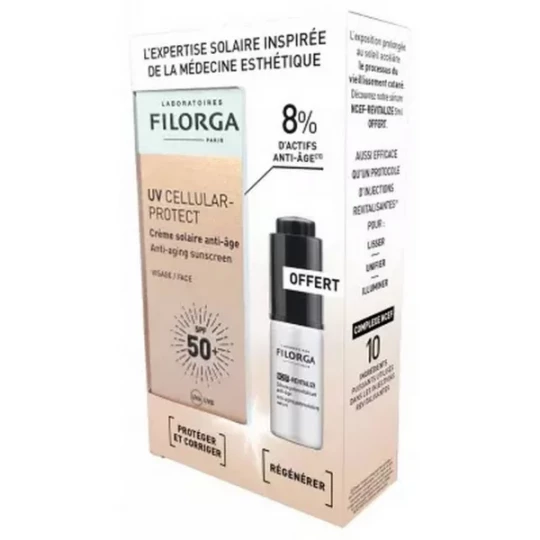 Filorga UV CELLULAR-PROTECT Crème Solaire Anti-Âge SPF50+ 40 ml + NCEF - REVITALIZE Sérum 5 ml offert