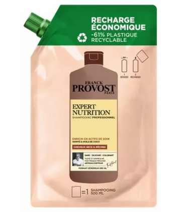 Franck Provost Expert Nutrition Shampoing Professionnel Cheveux Secs et Reches Éco-Recharge 500 ml