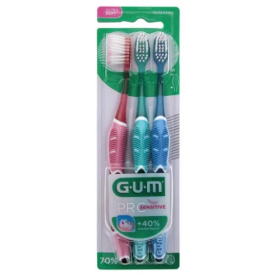 GUM Brosse à Dents Pro Sensitive 510 Trio Pack - Couleur : Rose / Vert / Bleu