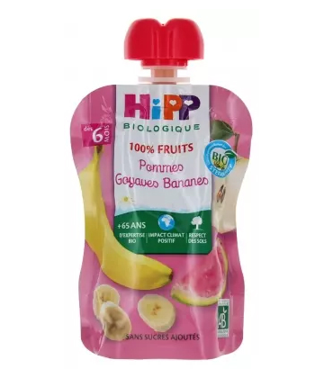HiPP 100% Fruits Gourde Pommes Goyaves Bananes des 6 Mois Bio 90 g