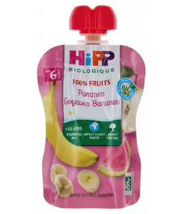 HiPP 100% Fruits Gourde Pommes Goyaves Bananes des 6 Mois Bio 90 g