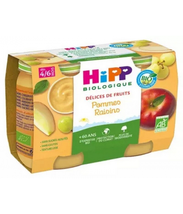 HiPP Délices de Fruits Pommes Raisins des 4/6 Mois Bio Pots x 2