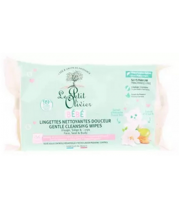 Le Petit Olivier Bébé Lingettes Nettoyantes Douceur Visage Siege & Corps x 56