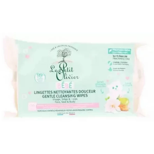 Le Petit Olivier Bébé Lingettes Nettoyantes Douceur Visage Siege & Corps x 56