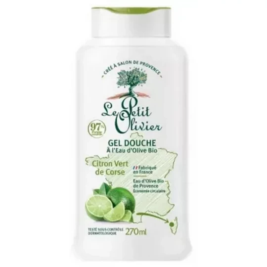 Le Petit Olivier Gel Douche à l'Eau d'Olive Bio et Citron Vert de Corse 270 ml