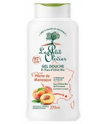 Le Petit Olivier Gel Douche à l'Eau d'Olive Bio et Peche de Manosque 270 ml