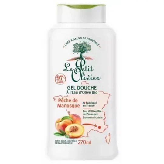 Le Petit Olivier Gel Douche à l'Eau d'Olive Bio et Peche de Manosque 270 ml