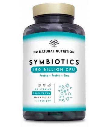N2 Natural Nutrition SymBiotics 150 ProBiotiques PréBiotiques et Zinc Capsules x 60
