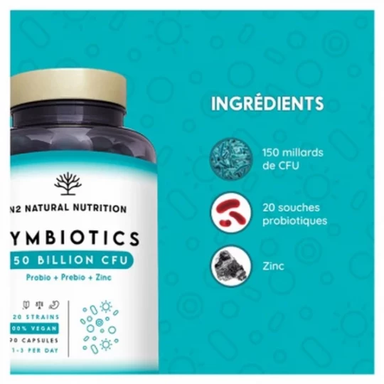 N2 Natural Nutrition SymBiotics 150 ProBiotiques PréBiotiques et Zinc Capsules x 60 - image 4