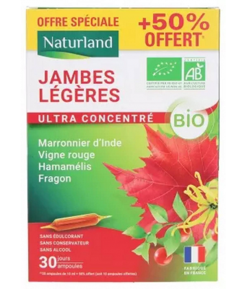 Naturland Jambes Légeres Ultra Concentré Bio Ampoules x 20 + 10 Offertes