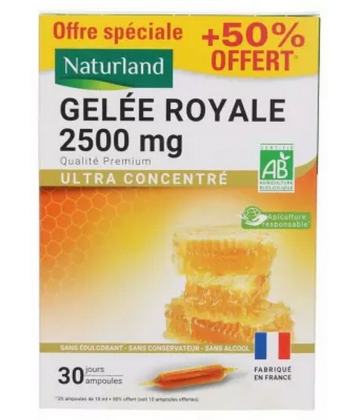 Naturland Gelée Royale 2500 mg Bio Ampoules x 20 + 10 Offertes