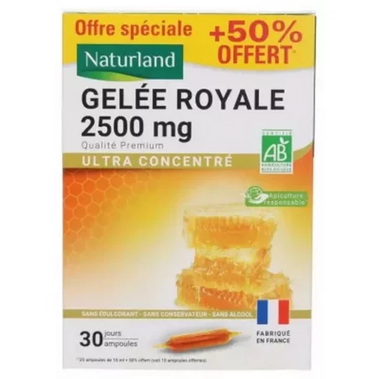 Naturland Gelée Royale 2500 mg Bio Ampoules x 20 + 10 Offertes