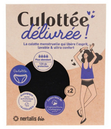 Nertalis Bio Culottes Menstruelles Noire Culottes Taille : S 36/38 x 2