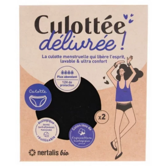 Nertalis Bio Culottes Menstruelles Noire Culottes Taille : S 36/38 x 2