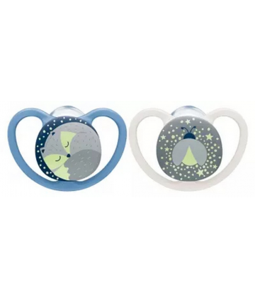 NUK Space Night 2 Sucettes Silicone 0-6 Mois - Couleur : Rose/Verte